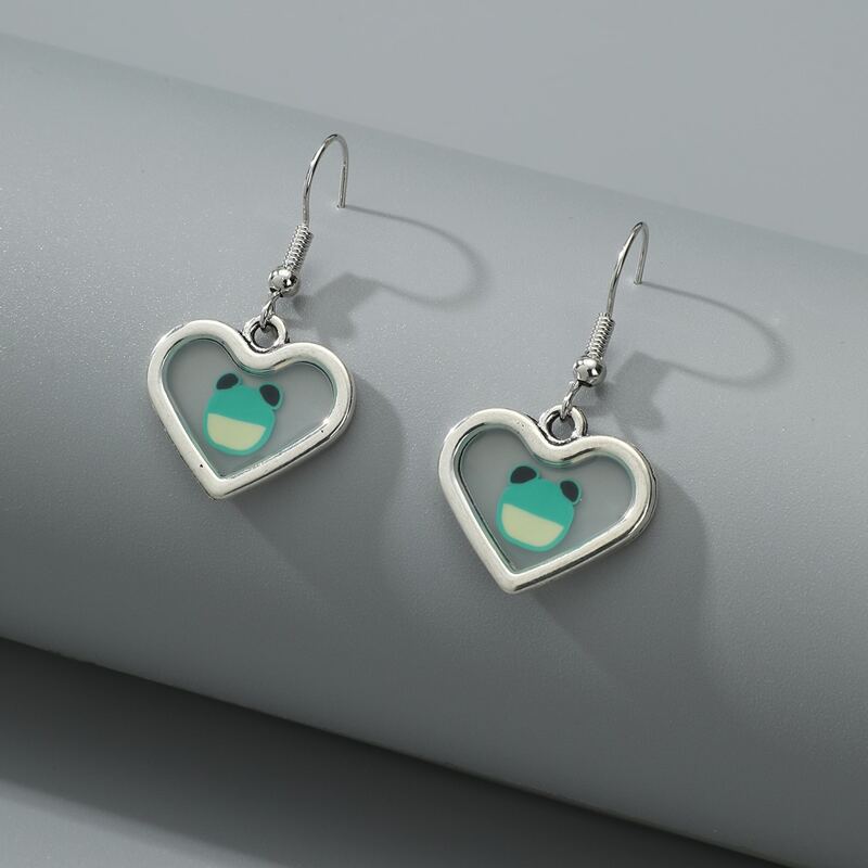 

Frog Graphic Heart Drop Earrings, Silver