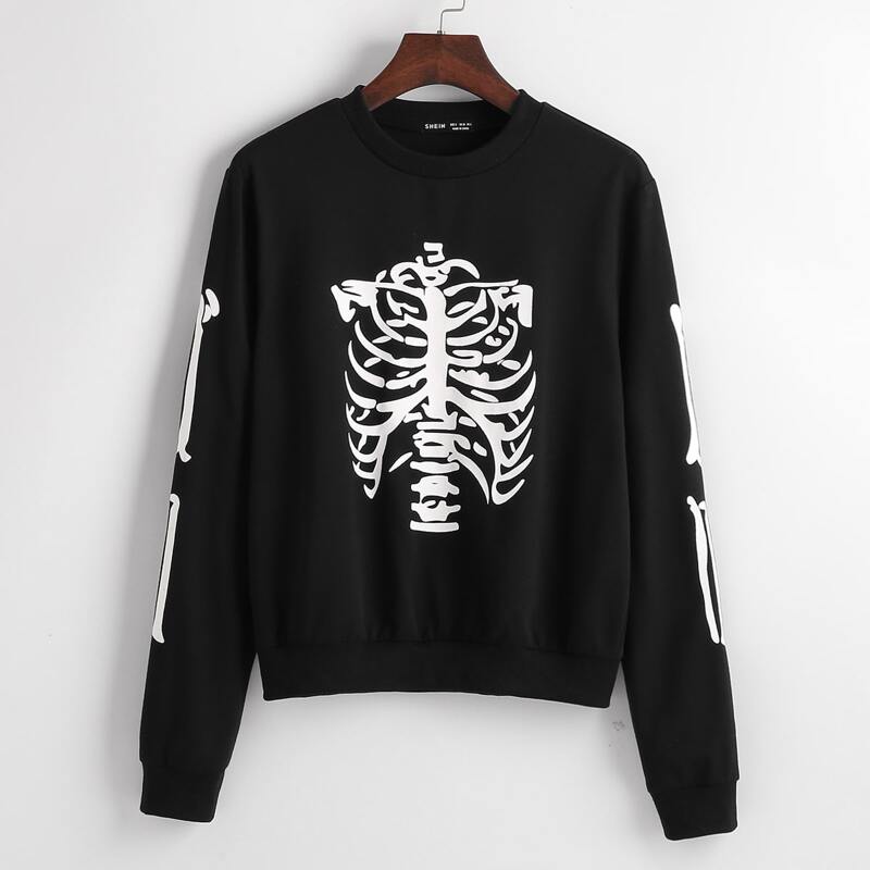 

Skeleton Print Sweatshirt, Black