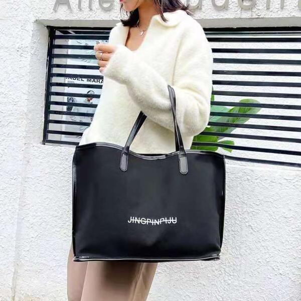 

Letter Graphic Shoulder Tote Bag, Black