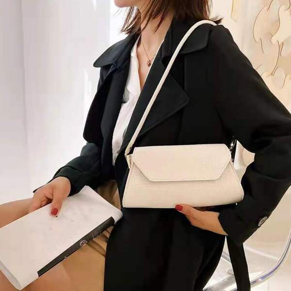 

Minimalist Flap Baguette Bag, White