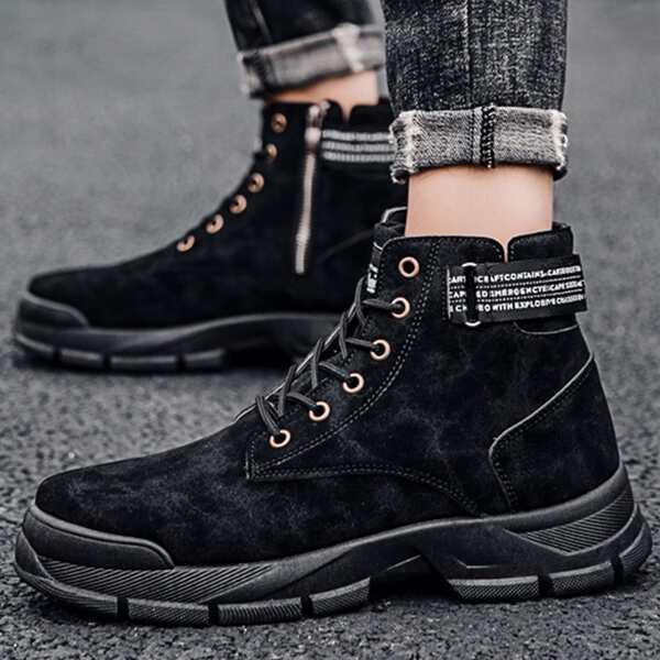 

Men Side Zip Letter Graphic Boots, Black