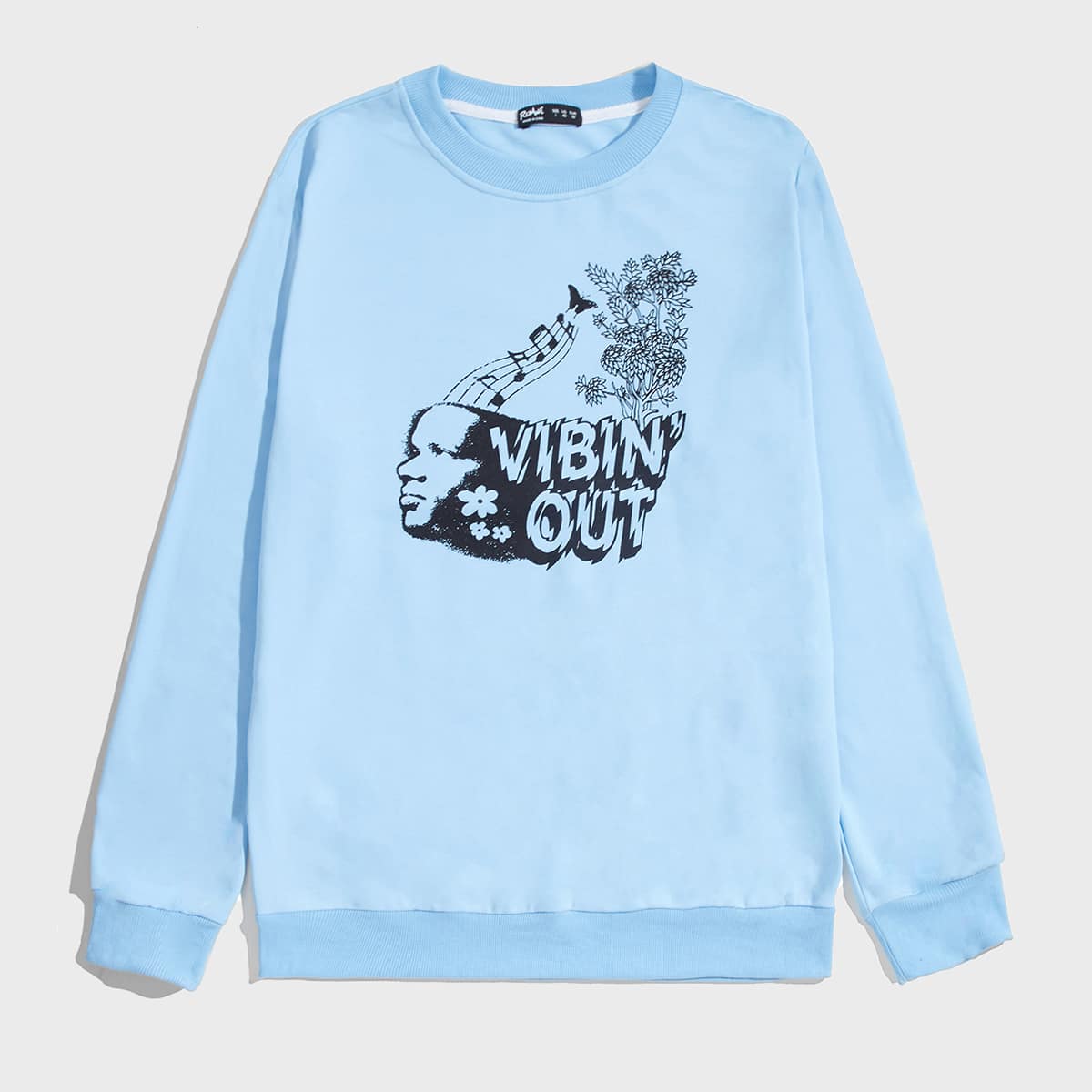 

Unisex 1pc Letter Floral Graphic Sweatshirt, Baby blue