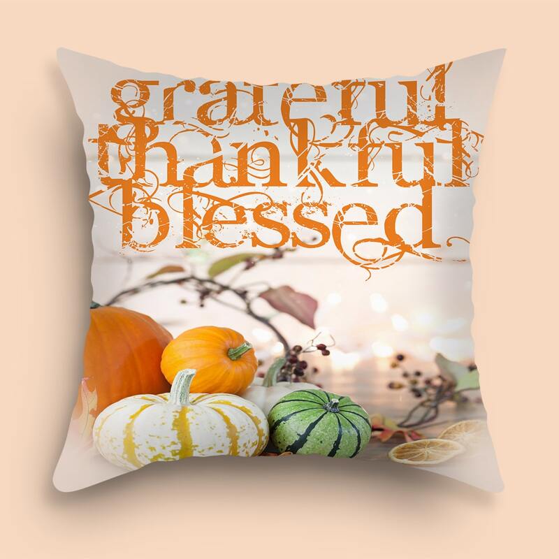 

Thanksgiving Pumpkin Print Cushion Cover Without Filler, Multicolor
