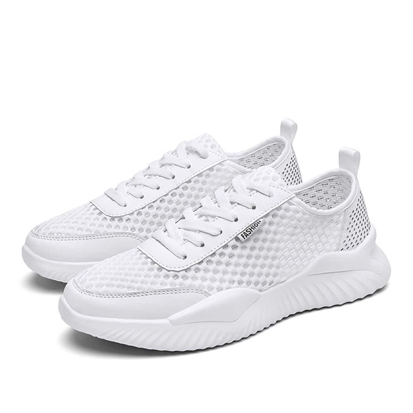 

Men Mesh Panel Lace-up Front Sneakers, White