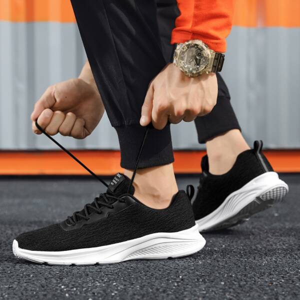 

Men Knit Detail Lace-up Front Sneakers, Black