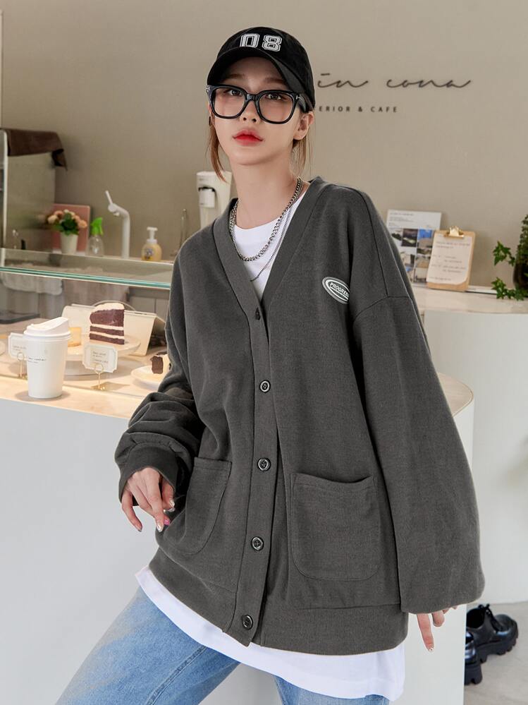 DAZY Cazadora Recortada Con Bolsillo Doble Frontal - Gris Oscuro - Añade 1