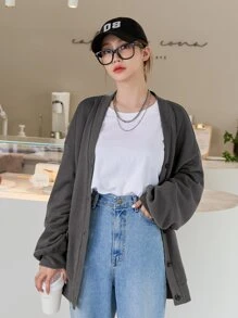 DAZY Patched Front Double Pocket Jacket - Dark Grey - View 2