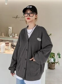 DAZY Patched Front Double Pocket Jacket - Dark Grey - View 3