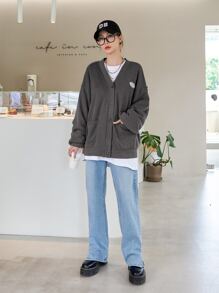 DAZY Patched Front Double Pocket Jacket - Dark Grey - View 5