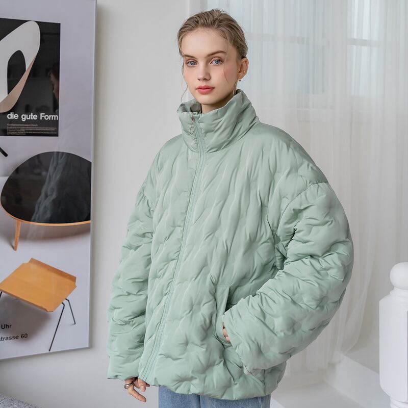 

Zipper Up Drop Shoulder Puffer Coat, Mint green