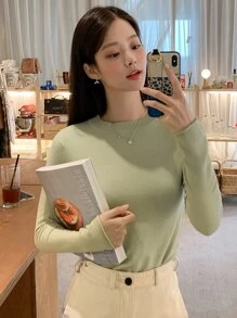 DAZY Áo len cơ bản cổ đứng - Màu xanh chanh - Xem 1