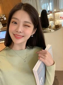 DAZY Áo len cơ bản cổ đứng - Màu xanh chanh - Xem 4