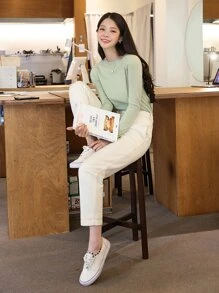 DAZY Áo len cơ bản cổ đứng - Màu xanh chanh - Xem 5