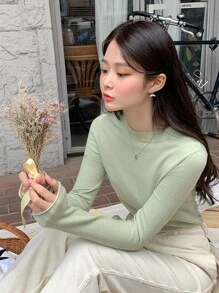 DAZY Áo len cơ bản cổ đứng - Màu xanh chanh - Xem 6