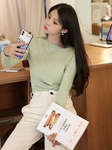 DAZY Áo len cơ bản cổ đứng - Màu xanh chanh - Xem 8