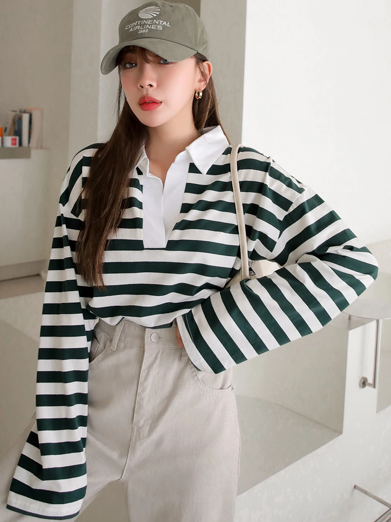 Dazy ドロップショルダーtシャツ ストライプ