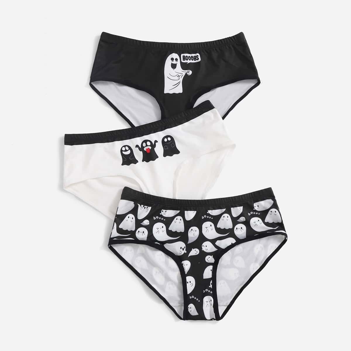 

3pack Ghost Print Panty Set, Multicolor