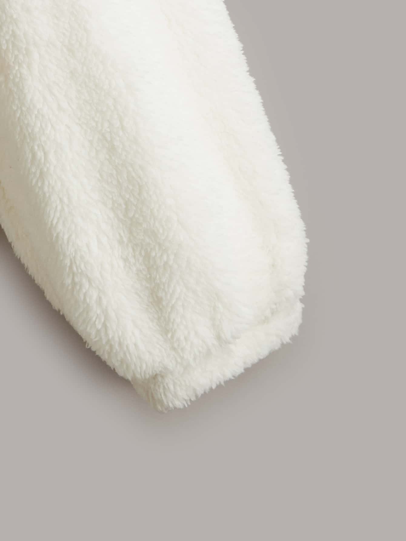 Zipper Front Drawstring Detail Teddy Jacket,Ladies Late Fall Casual Drawstring,Zipper Drop Shoulder Hooded Regular Fit Beige Plain Women Jackets,Casual Daily Wear