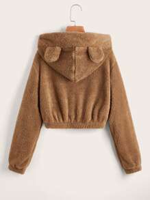 Muchica 纯色 3D 耳朵贴片泰迪熊连帽衫，长袖上衣