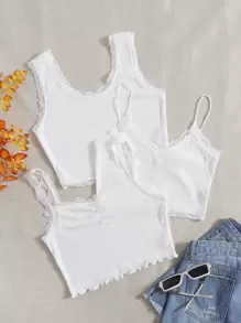 SHEIN 3 piezas Top de tirantes ribete con encaje - Blanco - Ver 1