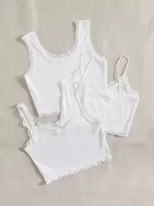 SHEIN 3 piezas Top de tirantes ribete con encaje - Blanco - Ver 2