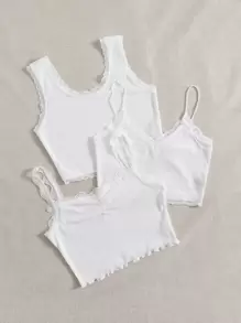 SHEIN 3 piezas Top de tirantes ribete con encaje - Blanco - Ver 3