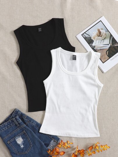 SHEIN EZwear Camis Rib-Knit Plain Dasar