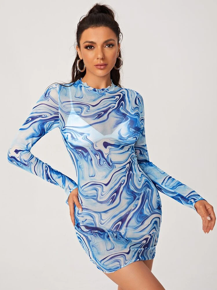 marble print mesh dress Blush Marble Print Mesh Overlay Bodycon Midi Dress  AX Paris US