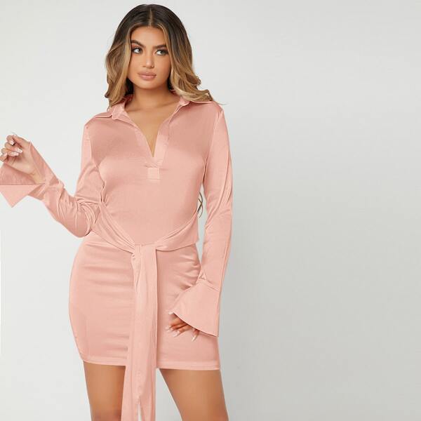 

Tie Front Shirt Dress, Dusty pink