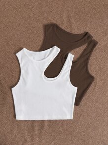 Muchica 2 piezas top tank de cuello asimétrico unicolor