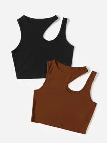 Muchica 2 piezas top tank de cuello asimétrico unicolor - Multicolor - Ver 3