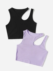 Muchica 2Pcs Solid Asymmetrical Neck Tank Top Workout Tops - Multicolor - View 6