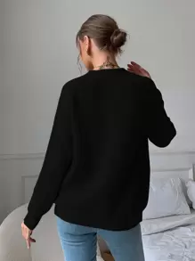 SHEIN Frenchy Cárdigan tejido de canalé con doble bolsillos de manga raglán - Negro - Ver 2