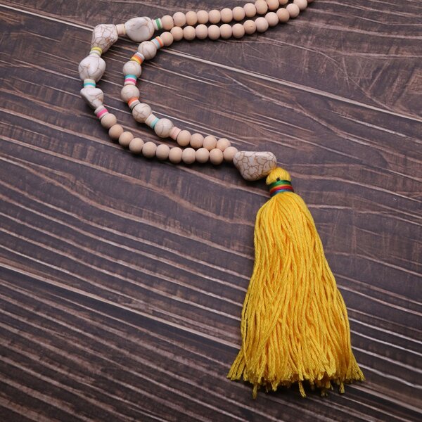 

Tassel Charm Round Beaded Necklace, Yellow