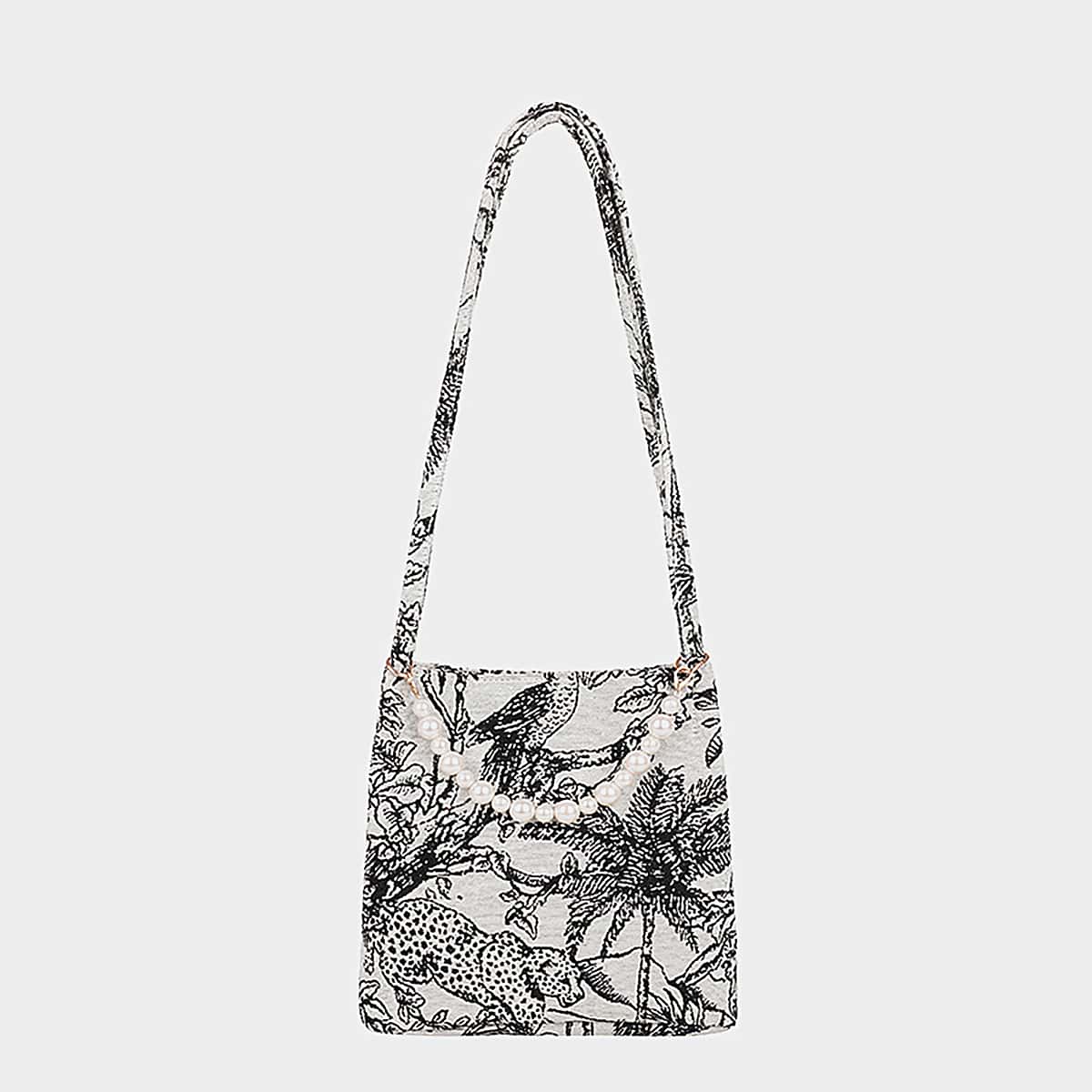 

Animal Graphic Shoulder Bag, Black and white