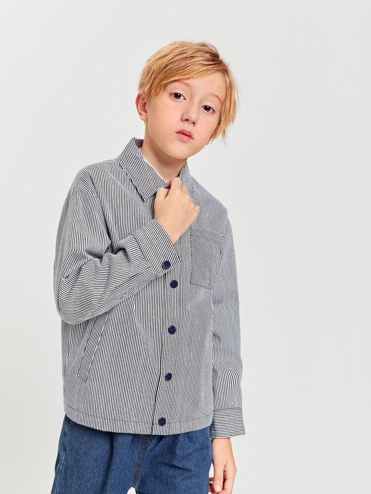 Boys Single Breasted Striped Jacket