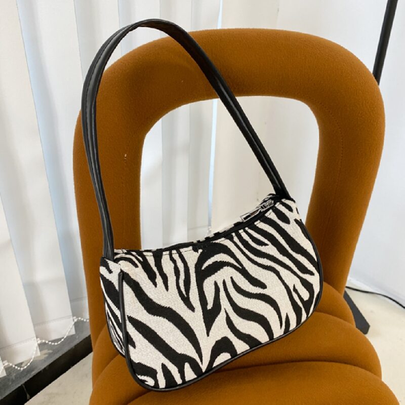 

Zebra Striped Shoulder Bag, Black and white