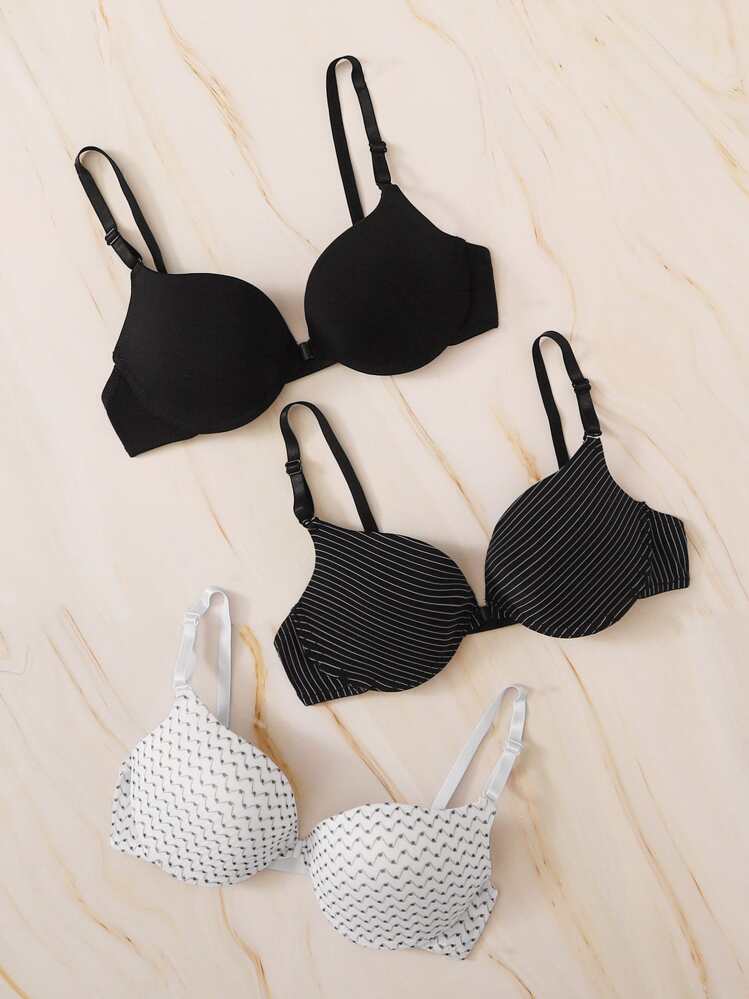 Push Up Underwire Bra Set 3pack - Black and White - View 5