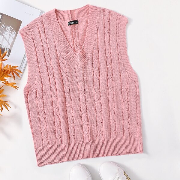 

Plus Cable Knit Sweater Vest, Baby pink
