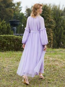 Modelyn Frill Trim Raglan Sleeve Belted Dress - Lilac Purple - View 2