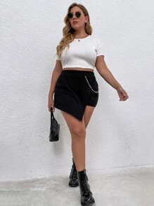 SHEIN SXY 大碼鏈條細節不對稱下擺裙裤 - 黑色 - 查看 5