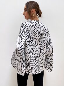 SHEIN Clasi Satin Zebra Stripe Bell Sleeve Blouse