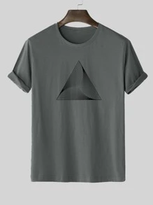 Manfinity Camiseta de manga corta con estampado geométrico 3D - Gris Oscuro - Ver 1
