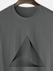 Manfinity Camiseta de manga corta con estampado geométrico 3D - Gris Oscuro - Ver 3
