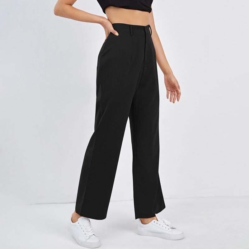 

Solid Straight Leg Pants, Black