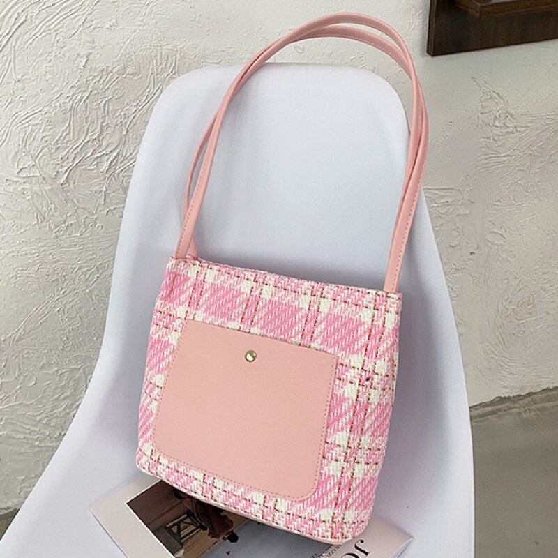

Tweed Shoulder Tote Bag, Pink