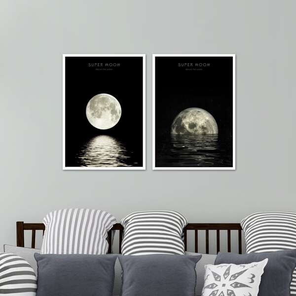 

2pcs Moon Unframed Painting, Black and white