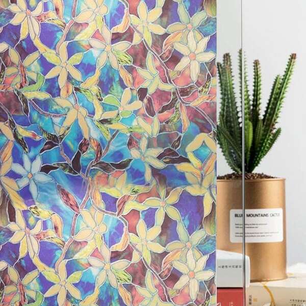 

1pc Flower Print Window Privacy Sticker, Multicolor