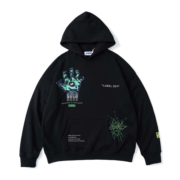 

Men Slogan Graphic Kangaroo Pocket Hoodie, Black