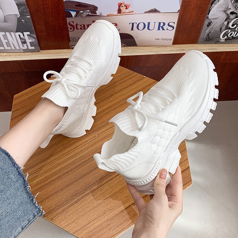 

Lace-up Front Knit Sneakers, White